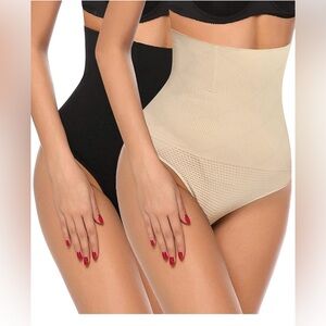 2-Pack Women's Shapewear Thong Seamless Brief Hi-Waist Tummy Control